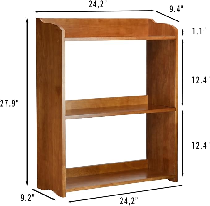 Narrow Bookcase by Natural Wood, 4 Tier Bookshelf, Small Book Shelves Freestanding Display Storage Shelves. Open Bookshelf for Bedroom, Living Room and Office (Brown, 3 Tier Simple)