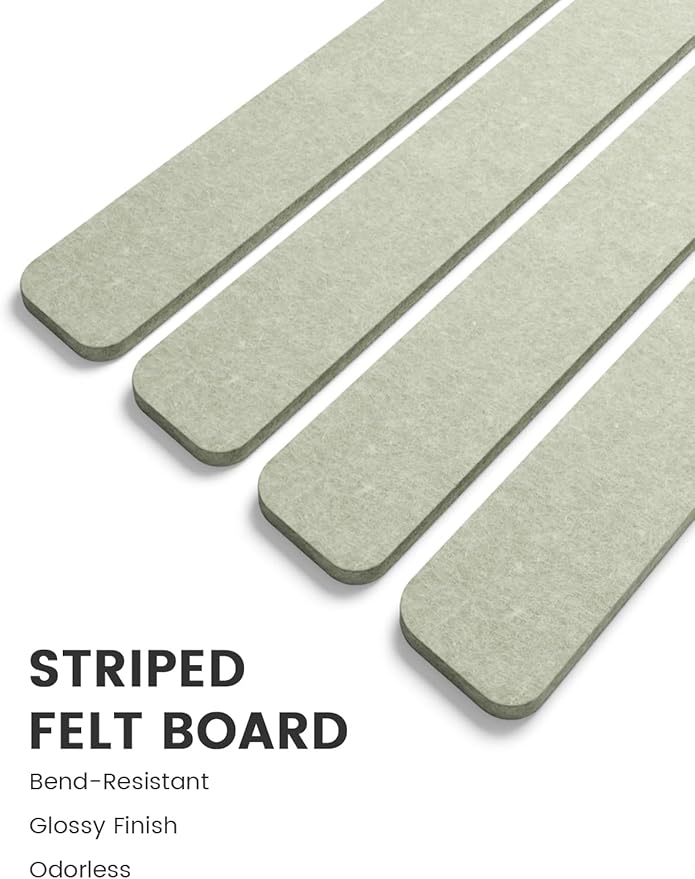 Fluxynara Cork Board Alternative Felt Strip Board 5-Pack 13"x2", Office Pin Board with 35 Push Pins, Adhesive Install for Bedroom Door & Home Office(Sage)