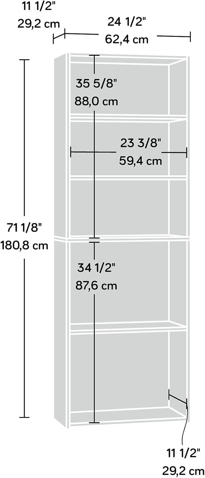 Sauder Beginnings 5-Shelf Bookcase, Bookshelf with Adjustable Storage Shelves, in Soft White