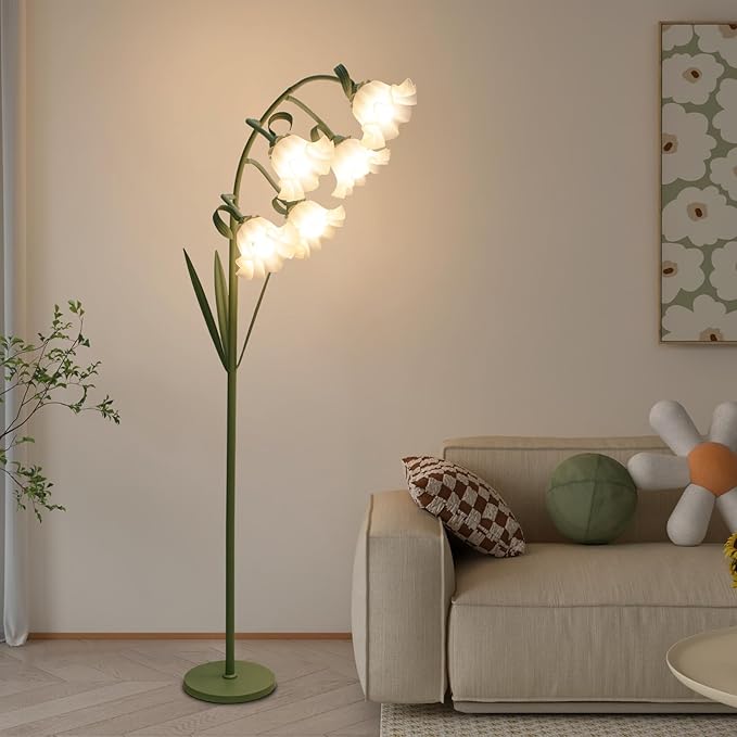 Flower Floor Lamp for Living Room, Arc Floor Lamp with 5 E26 LED Bulbs, Cute Green Floral Standing Lamp with 3 Color Modes, Foot Switch, Tall Modern Lamp for Kids Girls Bedrooms