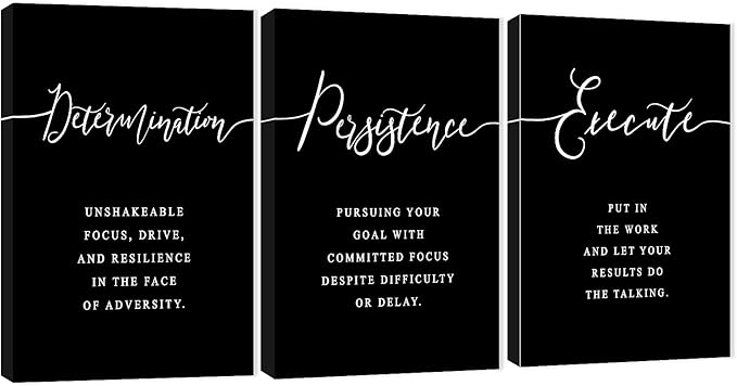 3 Piece Inspirational Wall Art, Black Background Sayings Print Pictures, Quote Motivational Canvas Art for Women Men fo Gift, Triptych Entrepreneur Poster Framed Artwork for Office Decor (48"Wx24" H)