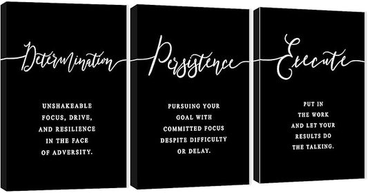 3 Piece Inspirational Wall Art, Black Background Sayings Print Pictures, Quote Motivational Canvas Art for Women Men fo Gift, Triptych Entrepreneur Poster Framed Artwork for Office Decor (48"Wx24" H)