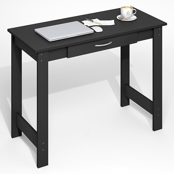 Furinno Jaya Desk, 39.2" Wide Computer Desk with H-Legs, Office Desk with Drawer, Writing Desk, with Drawer, for Home Office, Study Room, Dorm, Darkwood