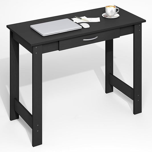 Furinno Jaya Desk, 39.2" Wide Computer Desk with H-Legs, Office Desk with Drawer, Writing Desk, with Drawer, for Home Office, Study Room, Dorm, Darkwood