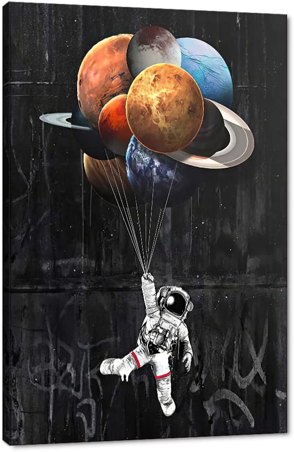 Yatsen Bridge Space Astronaut Canvas Wall Art, Creative Universe Planet Balloon Poster and Print with Frame, Modern House Decorations for Game Room Kids Room Ready to Hang - 18x24 inches