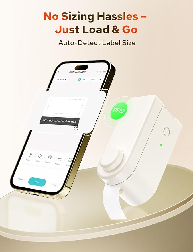 Makeid L1-C Smart Label Maker Machine with Tape – Mini Bluetooth Label Maker, Portable & Rechargeable, Compatible with 9/12/16mm Waterproof Tapes – for Home, Office, School Organization