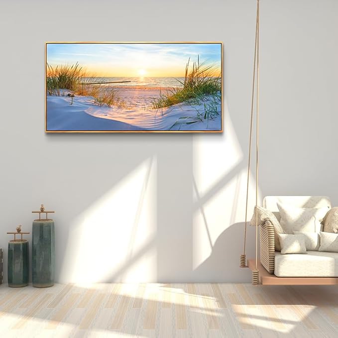 Lapremoly Wood Framed Wall Art For Living Room, Office, Bedroom Decor - Blue Ocean Sea Beach Pictures - Modern Artwork Posters - 20x40 In Ready To Hang