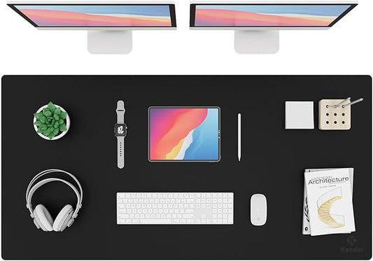 K KNODEL Large Office Leather Desk Mat, Mouse and Keyboard Pad, Computer and Laptop Mat, Desktop Protector and Cover, Writing Pad and Blotter (47.2"x23.6", Black)