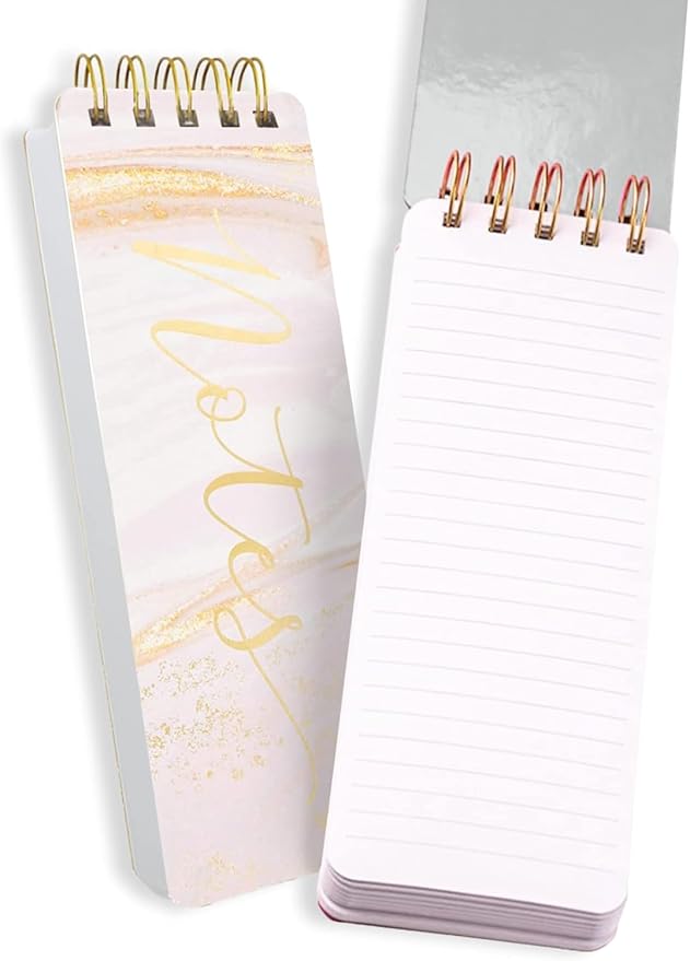 Eccolo Tall Spiral Memo Pad, 300 Pages, 150 Sheets, Double Spiral Binding, Office Essentials for Work, List Notepad for Students, Class and Shopping, Gold Foil (Pink Marble, 3x8.5 inches)