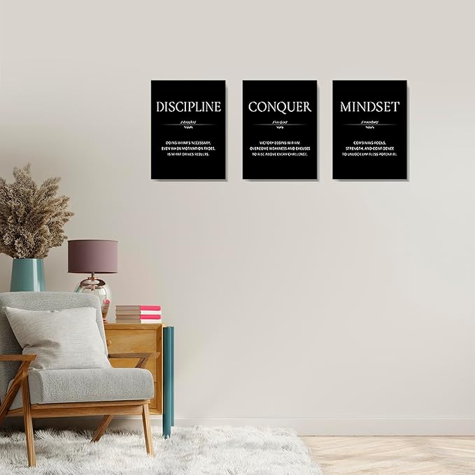 LMGOV Motivational Wall Decor, Office Wall Art for Men, 12" x16" Framed Canvas Painting for Bedroom, Wall Picture for Living Room, Black and White Poster for Gym, Bathroom, Sports, Dorm (3 Piece)