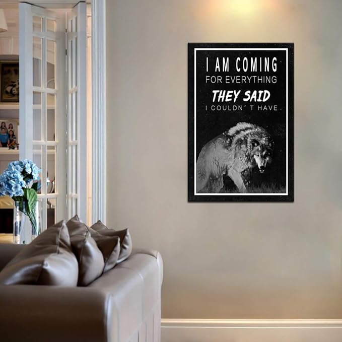 Inspirational Canvas Wall Art Motivational Entrepreneur Painting Wolf Picture Inspiration Motivation Quotes Poster Prints Artwork Decor for Home Office House Bedroom Framed Easy to Hang (12" Wx16 H)