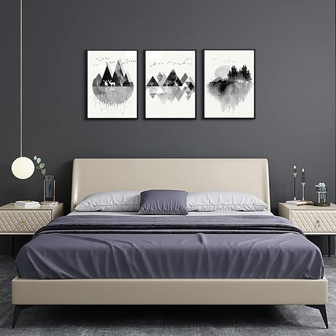 Hyidecorart Black Framed Wall Art - 3 Piece Abstract Geometric Wall Prints for Living Room, Bedroom, Office Decor
