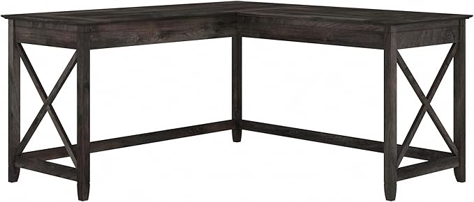 Bush Home Key West 60W Modern Farmhouse L Shaped Desk in Dark Gray Hickory, 60-Inch Corner Computer Table for Home Office Workspace