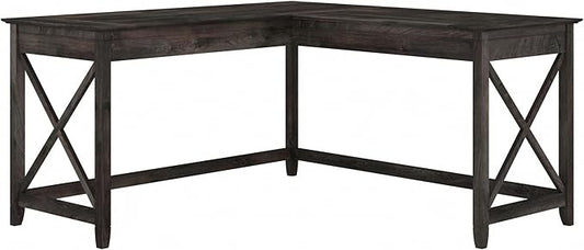 Bush Home Key West 60W Modern Farmhouse L Shaped Desk in Dark Gray Hickory, 60-Inch Corner Computer Table for Home Office Workspace