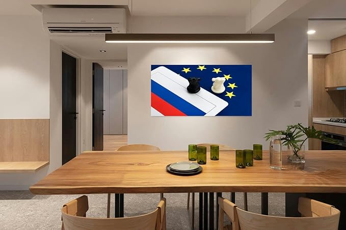 Canvas Wall Art for Living Room Bedroom Two chess knights European Union and Russian flag Big Large Wall Art Decor Framed Painting Wall Pictures Prints Artwork Office