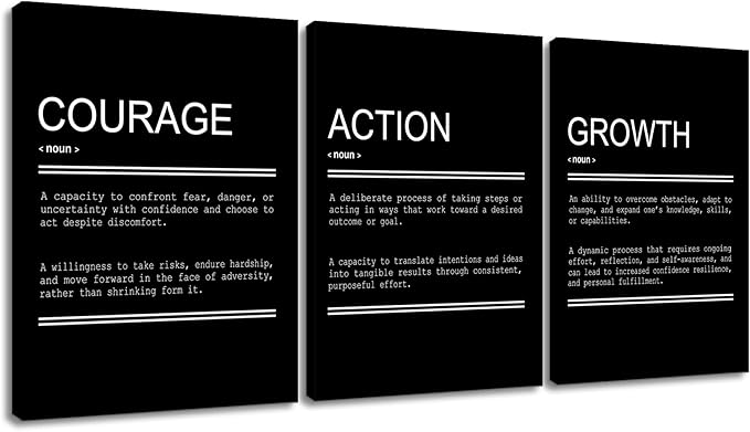 Courage Action Growth Motivational Canvas Wall Art Inspirational Quotes Picture Painting Positive Affirmations Print Poster for Office Living Room Bedroom Gym Wall Decor Ready to Hang [36''Wx16''H]