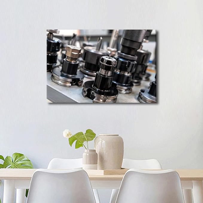 Factory Wall Decor Machine Drill Bits Canvas Prints Bathroom Artwork for Wall Office Living Room Wall Decor 1 Panel CNC Machine Tools Wall Art Framed Wall Art Posters & Prints, 16" x24"