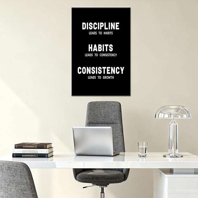 PSYYSP Discipline Habits Consistency Noun Quote Motivational Wall Art Inspirational Canvas Poster Positive Picture for Office Room Classroom Wall Decor Artwork Ready to Hang [12''Wx18''H]