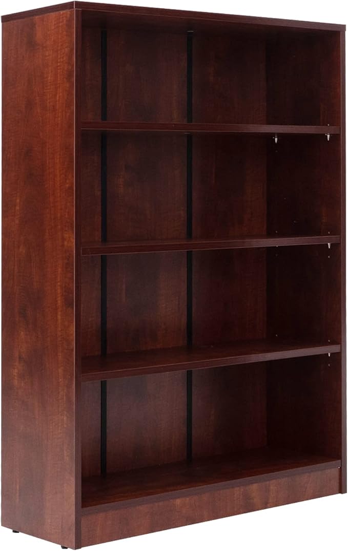 Farini Cherry Bookshelf for Bedroom 4 Shelf Office Bookcase 48 Inches Tall Modern Wood Bookshelf for Living Room 4 Tier Wide Manga Books