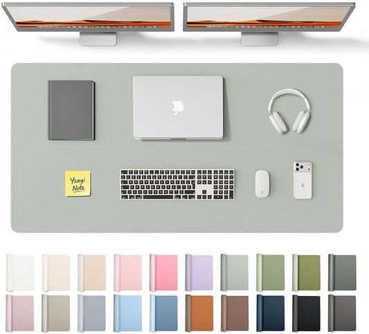 YSAGi Leather Desk Protector, Office Mat, Large Mouse Mat, Non-Slip PU Leather Blotter, Laptop Desk Pad, Waterproof Writing Pad for Office and Home (Grayish Green, 47.2" x 23.6")