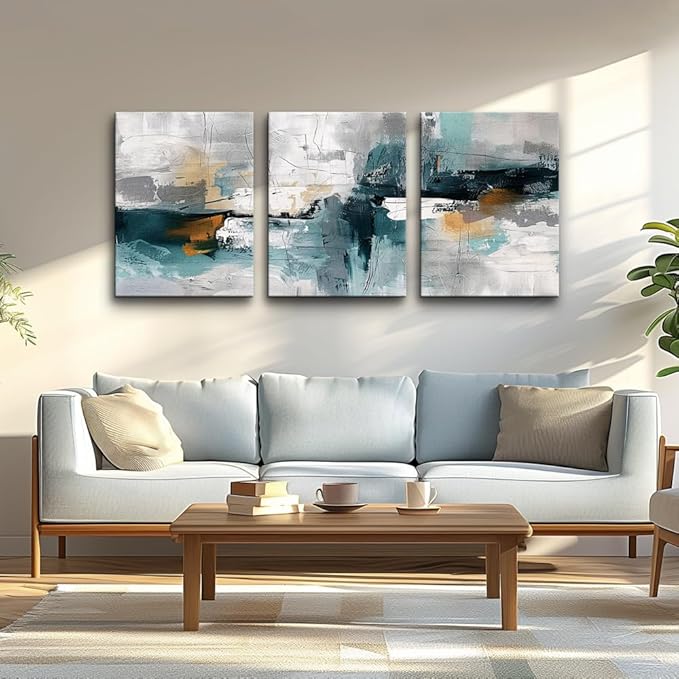 TTHYUEWS Canvas Prints Art 3 Piece Abstract Wall Art For Living Room Bedroom Wall Decor Modern Office Large Decorations Color Block Wall Paintings Pictures Artwork Minimalist Aesthetic Home Decor