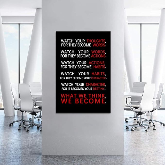 Yatsen Bridge Office Inspirational Wall Art Motivational Classroom Posters Watch Your Thoughts Pictures Prints on Canvas Positive Motto Quotes Artwork Home Classroom Decor for Teens Framed (24”Wx36”H)