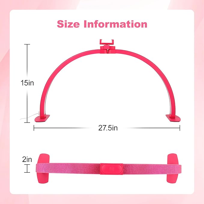 FAHKNS Half Moon Light for Nail Desk with Phone Holder, 29IN Folding Half-Moon Light with Shinning Diamond, LED Lamp for Nail Art, Eyelash Extension, Tattooing, Skin Management, Barbie Pink