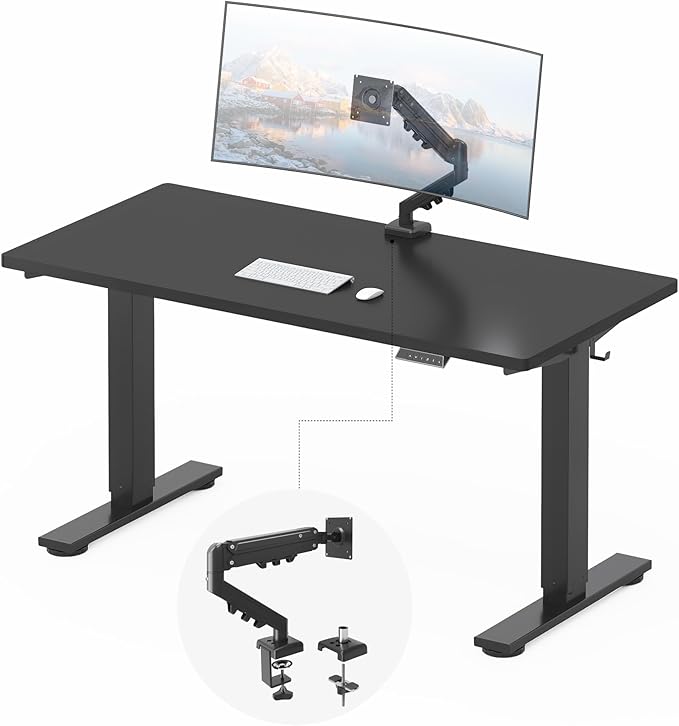 FLEXISPOT EN2 55''x28'' Standing Desk with Monitor Mount Bundle, 1" Thick One-Piece Desktop, Fully Adjustable Single Monitor Arm with Cable Management, Bundle for Home Office, Gaming & Study, Maple