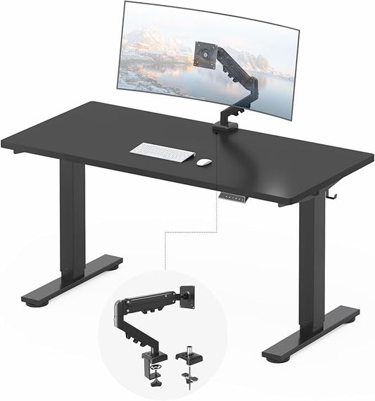 FLEXISPOT EN2 55''x28'' Standing Desk with Monitor Mount Bundle, 1" Thick One-Piece Desktop, Fully Adjustable Single Monitor Arm with Cable Management, Bundle for Home Office, Gaming & Study, Maple