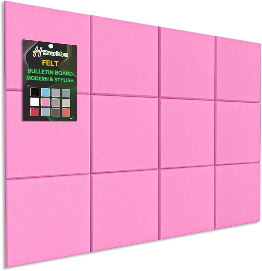 Hsurbtra Large Cork Board for Wall 47 x 36 Inch, 12 Pack Felt Bulletin Notice Board with Pushpins for Office Home School Farmhouse Wall Decor, Pink