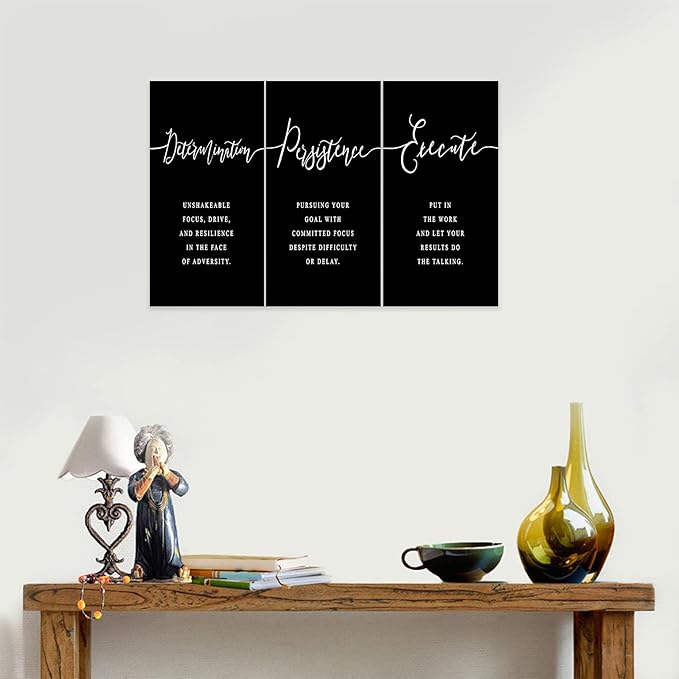 3 Piece Inspirational Wall Art, Black Background Sayings Print Pictures, Quote Motivational Canvas Art for Women Men fo Gift, Triptych Entrepreneur Poster Framed Artwork for Office Decor (36"Wx18" H)