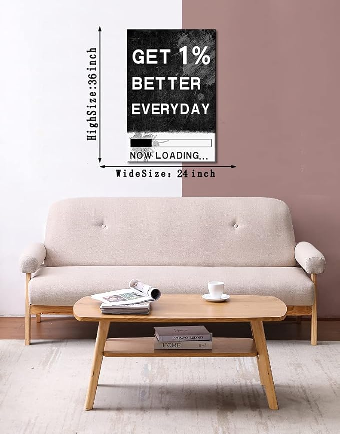 Framed Inspiring Wall Art GET 1% BETTER EVERYDAY Canvas Paintings Wall Decor Gallery Wrapped Ready to Hang-24 Wx36 H