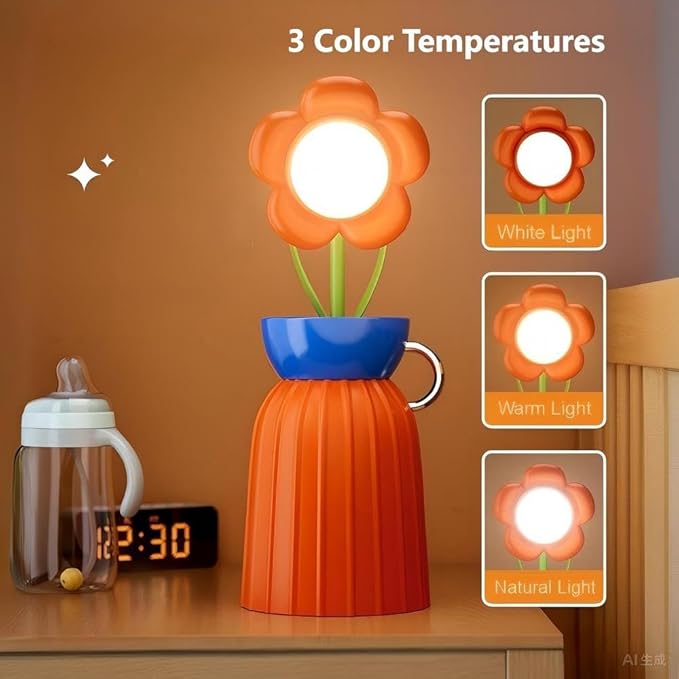 Rose Flower Desk Lamp - Infinite Dimming, Trichromatic Temperature, Rechargeable, Brightness Memory - Creative Decorative Ornaments with Adjustable Flowers (Purple)
