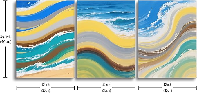 Abstract Canvas Wall Art Colorful Sandy Beaches Poster Print Ocean Graffiti Picture Painting for Home Office Parlour Living Room Kitchen Wall Decor Artwork Decorative Ready to Hang [36''W x 16''H]