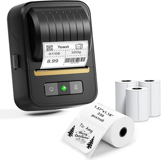 Label Maker Machine with 4 Tape - 4 x 40x30mm (1.57"x1.18") in White Tape,Bluetooth Label Makers, Portable Thermal Label Printer Inkless Label Makers for Small Business, Home, School, Office