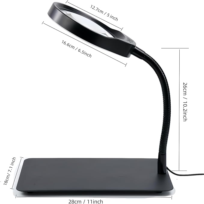 10X Magnifying Glass with Light and Stand,Dimmable Flexible Magnifying Craft Ligh, LED Lighted Magnifier Hands Free for Close Work Craft Reading Painting Hobby (Black-04)