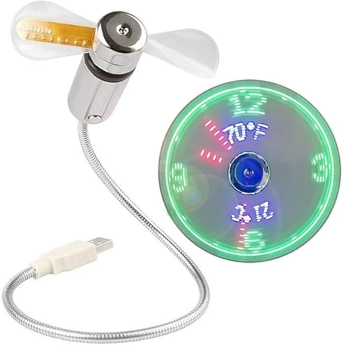 SAYTAY LED Clock USB Fan With Temperature Display - Portable Cooling Mini Gooseneck Fan for Office, Home & Travel (TC)