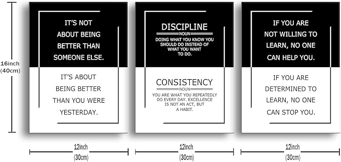 Motivational Wall Art 3 Piece Practice Success Quote Office Decor Inspirational Poster Canvas Prints Artwork for Living Room Modern Home Painting Pictures Stretched and Framed [36''Wx 16''H]