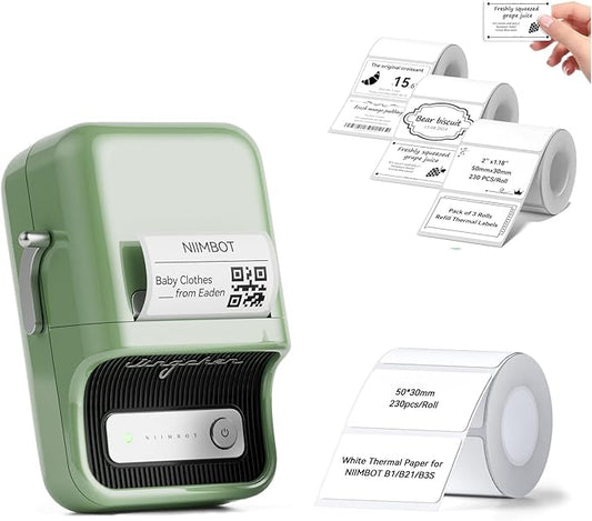 NIIMBOT B21 Label Maker, 2 Inch Portable Thermal Label Printer, Label Maker Machine with Tape, Compatible with Android, iOS & PC,Labeling for Home Storage Office and Small Business,Green