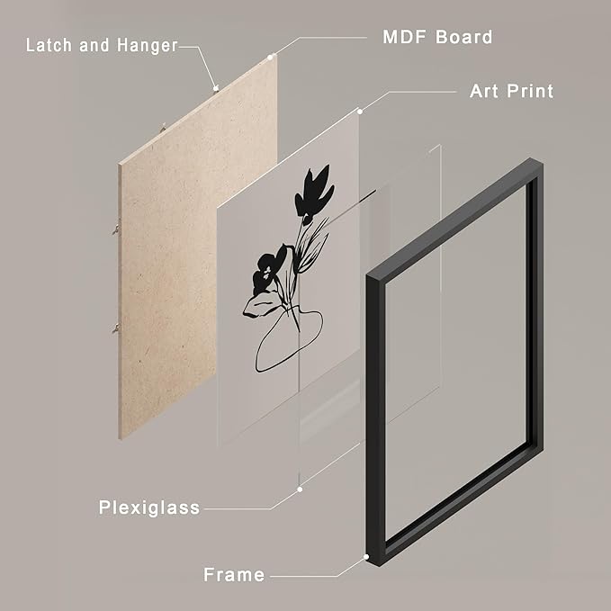 SIGNWIN Framed Poster Bathroom Decor 11"x14"x 8 Black, Wall Art Room Decor Multicolor for Living Room, Bedroom, Office Duotone Black & White Floral Botanical Flower Nature Abstract Shapes