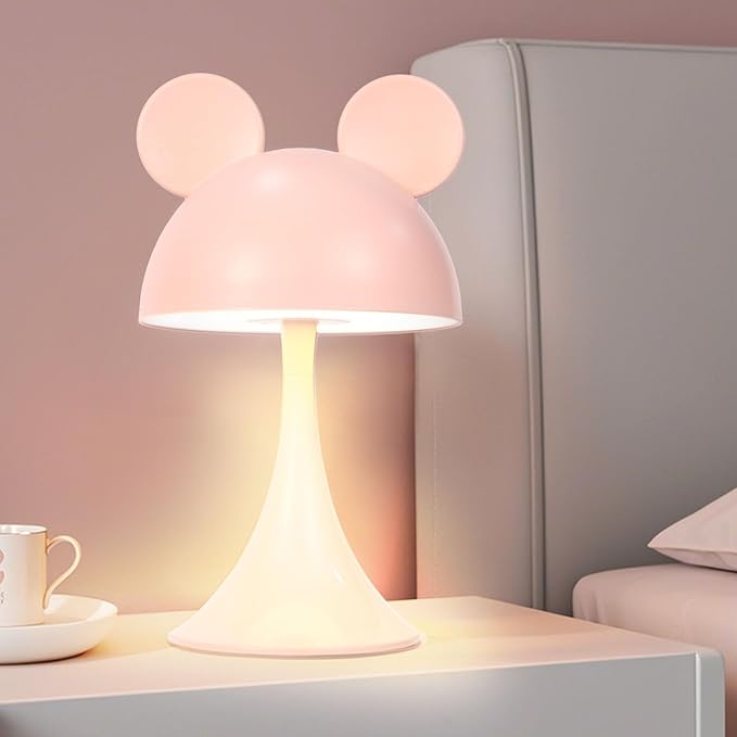 Rechargeable Mouse-Shaped LED Bedside Lamp – Kids Room Night Light with Touch Dimming & 3 Color Temperatures (Pink)