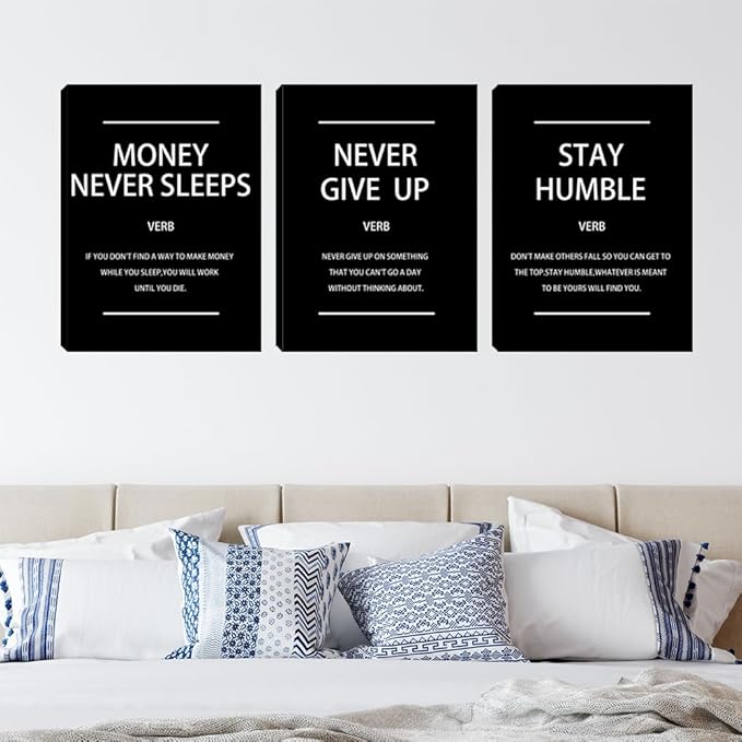 3 Piece Black Saying Wall Art Minimalism Wall Art Inspirational Pictures Wall Decor Motivational Posters Canvas Wall Art Office Decor Inspiring Poster for Living Room Bedroom Workplace Gym 16"x24"x3