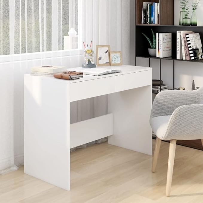 Modern Writing Computer Desk, Home Office Desk Writing Study Table PC Desk Workstation for Bedroom, White 39.8"x19.7"x30.1" Engineered Wood(L)