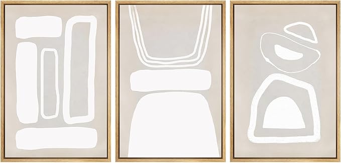 SIGNWIN Framed Canvas Print Wall Art Set Mid-Century Boho Geometric Polygons Abstract Shapes Cozy Neutral Decorative Contemporary Minimal for Living Room, Bedroom, Office - 24"x36"x3 Natural