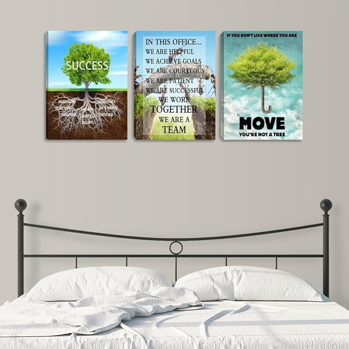Motivational Wall Art Canvas Tree Poster Prints Wall Art Inspirational Canvas Wall Decor Success Artwork Entrepreneur Team Quote Office Wall Decor for Home Workplace Framed Decoration(36''Wx 16''H)