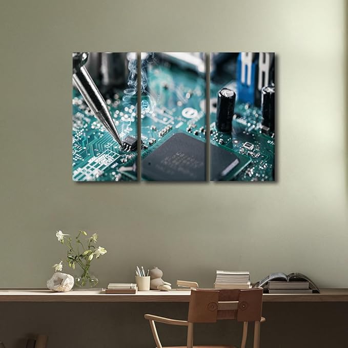 Canvas Wall Art Ready to Hang Cutting Machine Wall Painting Machine Tool Pictures Wall Decor for Bedroom Aesthetic Framed Canvas Art 3 Panel Artwork for Walls Posters & Prints, 36x24 Inch