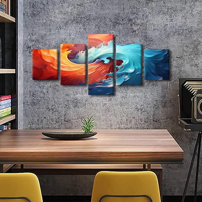 Living Room Canvas Wall Art Digital Art Illustration Picture Printing Colorful Swirling Vortex Poster Modern 5 Panel Canvas Wall Art for Men Bedroom Decor Stretched and Framed Ready to Hang 50x24 in
