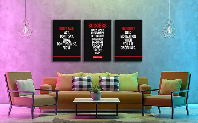 WYJZDZQ8 Motivational 3 Pieces Success Poster Inspirational Canvas Wall Art Prints Artwork for Living Room Modern Home Office Decor Inspiring Painting Pictures Framed Ready to Hang[72''Wx 36''H]