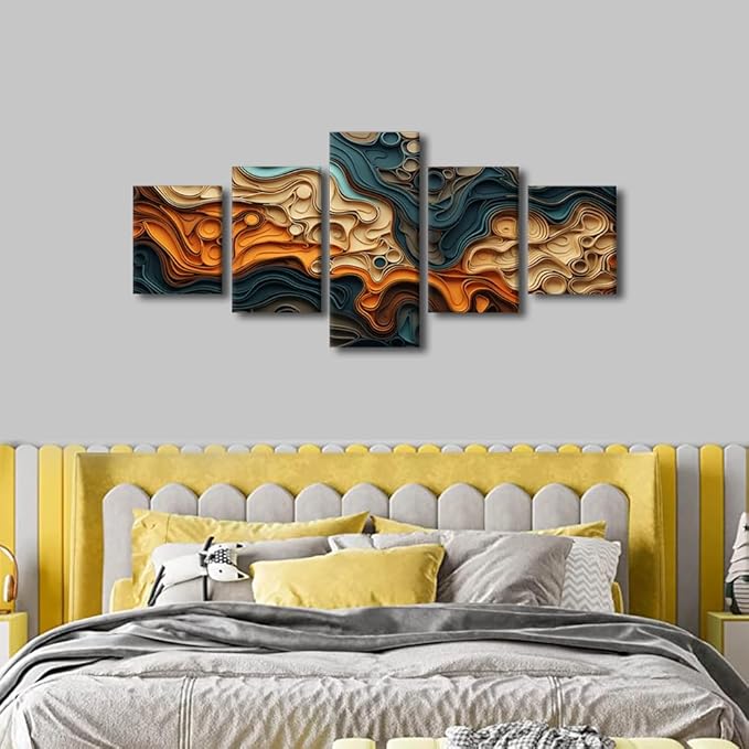 Abstract Wall Art Modern Canvas Wall Art for Living Room 5 Panel Paper Cut Artwork Native Americans Bedroom Wall Art for Living Room Office Wall Decoration Stretched and Framed Ready to Hang 50x24 in