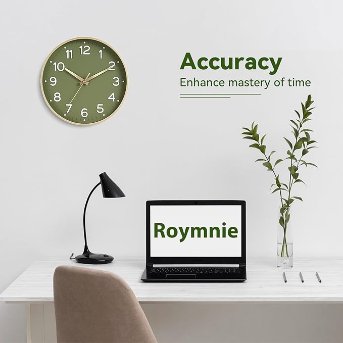 Wall Clock 12 Inch Silent Green Wall Clocks Battery Operated- Modern Non Ticking Analog Clock Decorative for Living Room Bedroom Office Kitchen(Gold)